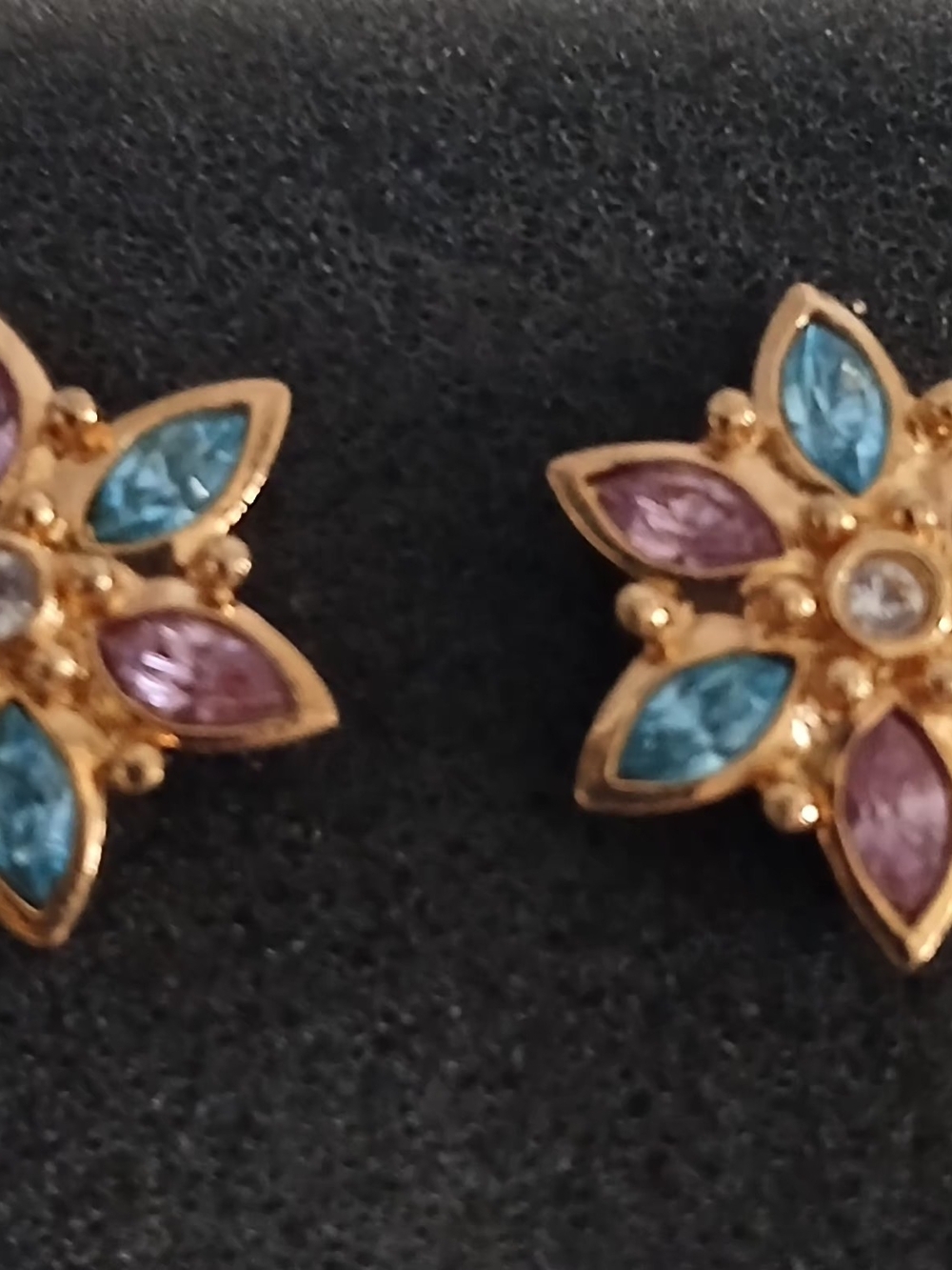Avon Gold-Tone Floral Stud Earrings with Blue and Purple Stones